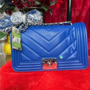 Badgley Mischka Royal Blue Quilted Shoulder Bag
